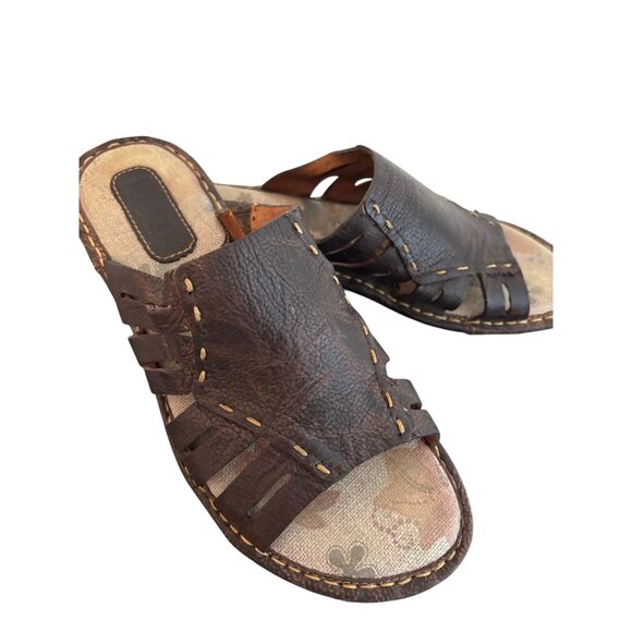 Born Laramie Full Grain Leather Dark Brown Slide Sandals Womens - Picture 3 of 10